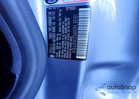 2005 BMW 325 Ci z USA, uszkodzony, nr VIN WBABW33405PL38131